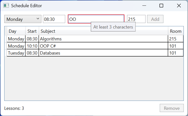 The "Timetable editor" application