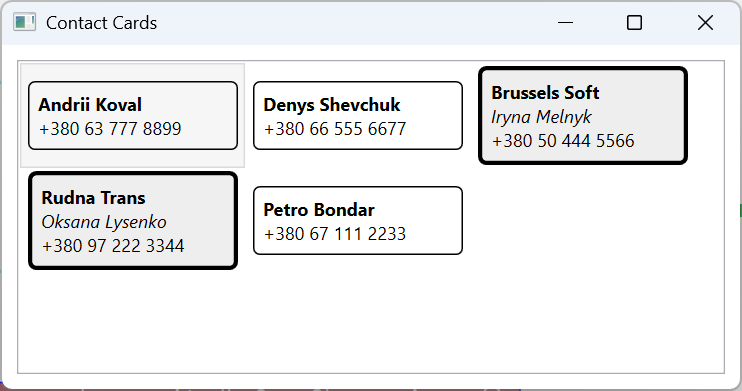 The "Contact cards" application