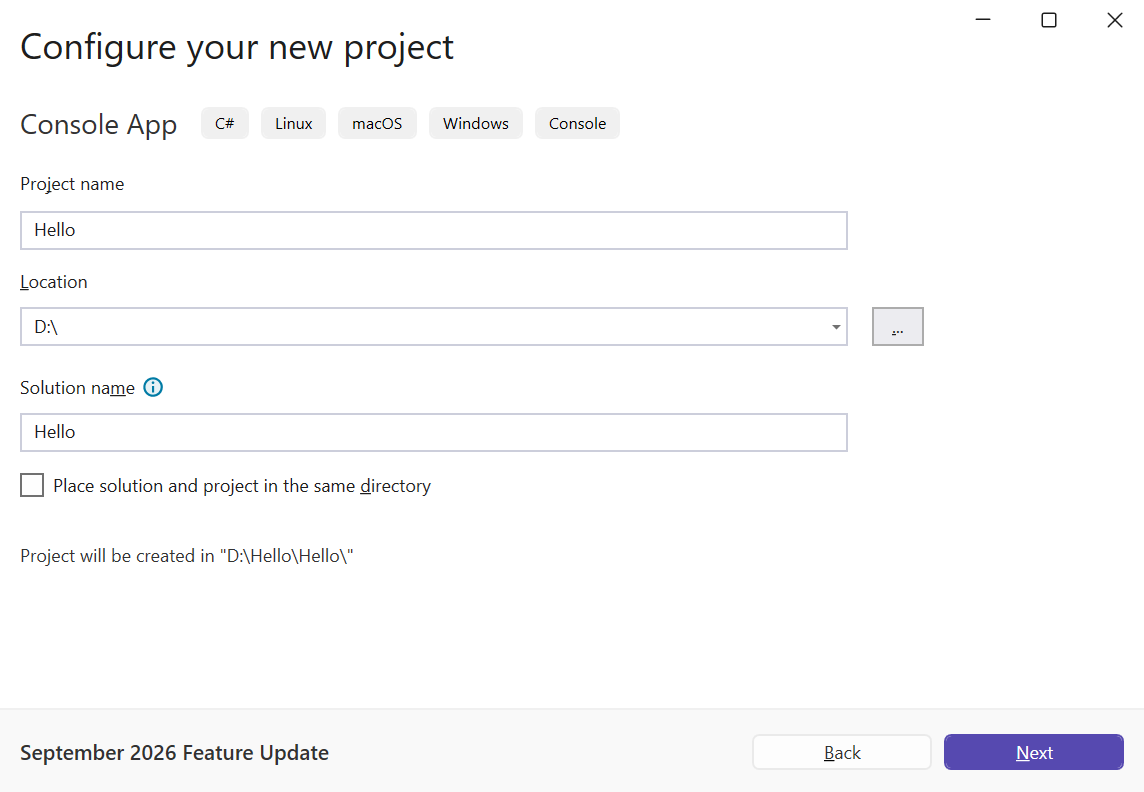 Configuring the project name and location