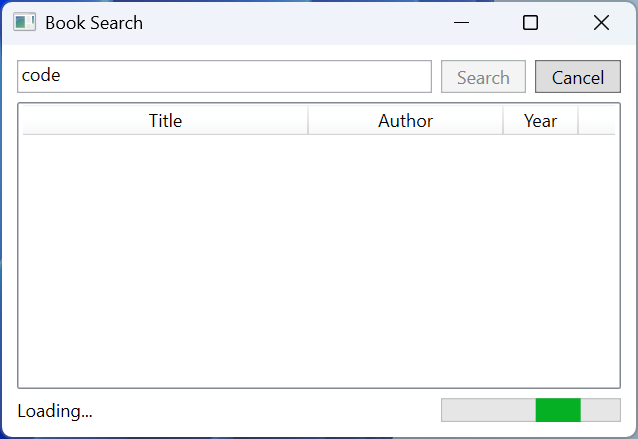 The "Book search" application while a request is running