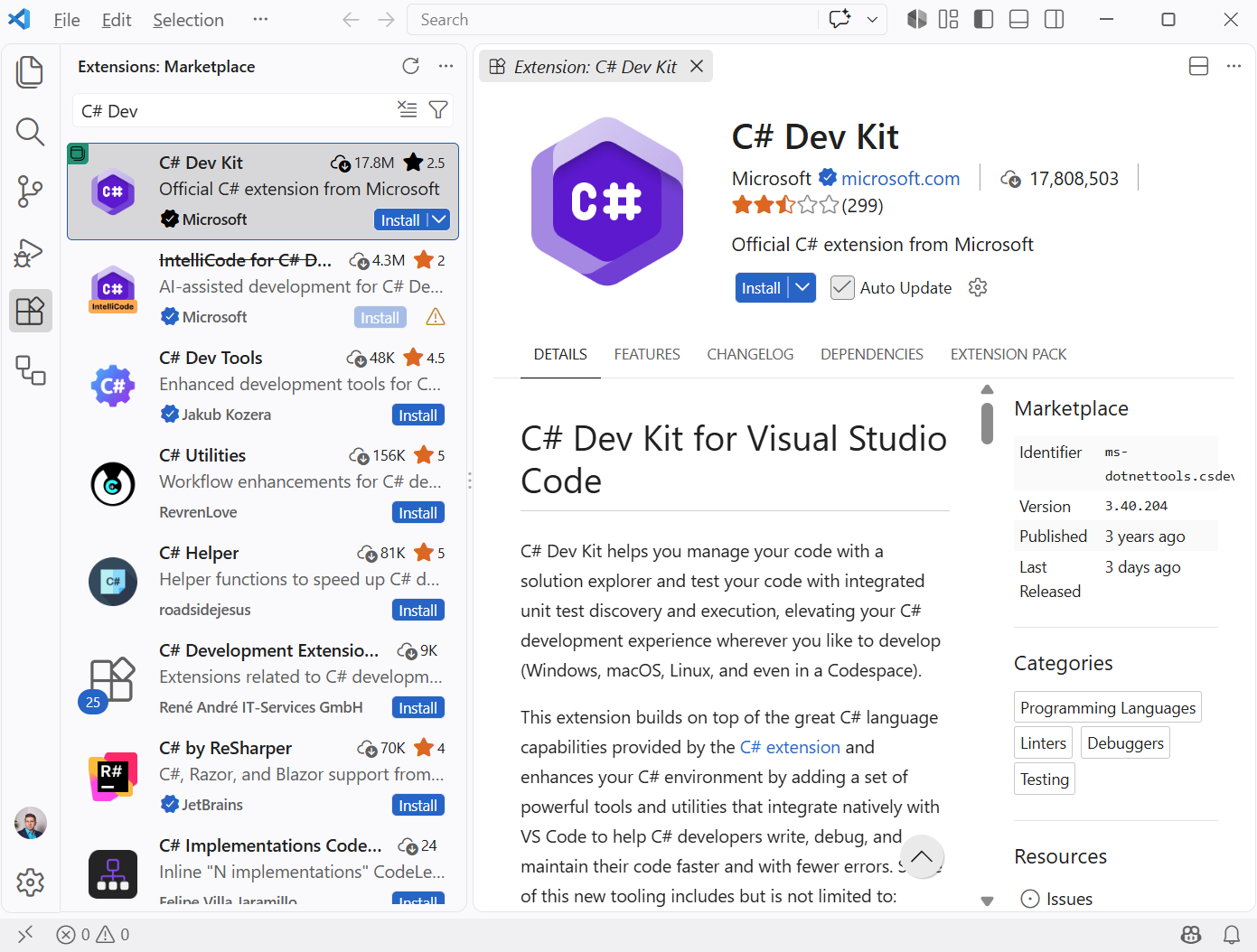 Installing the C# Dev Kit extension in VS Code