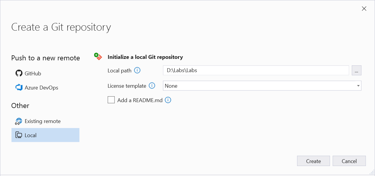 Creating a local repository in the IDE