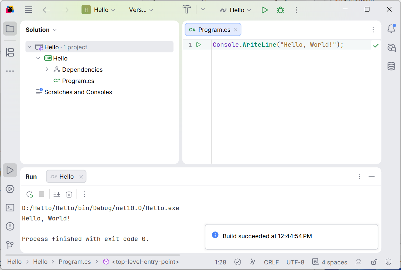 Running a console project in Rider
