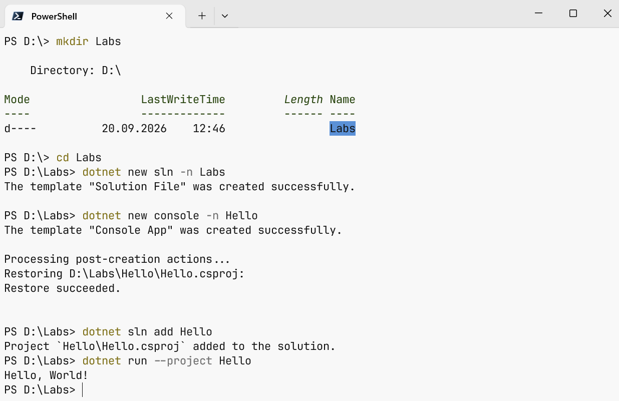 Creating and running a project in the terminal